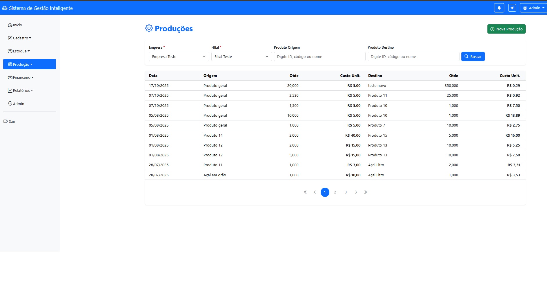 Controle de Produção